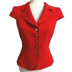 Tahari red cap sleeve jacket gold toned buttons size 2 NWT